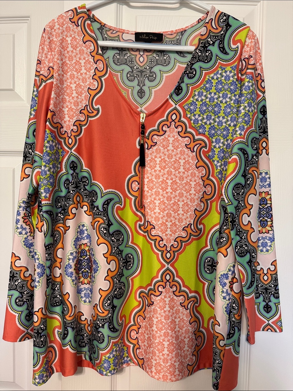 Melissa Paige Coral Multi-Pattern Zip-Front Tunic